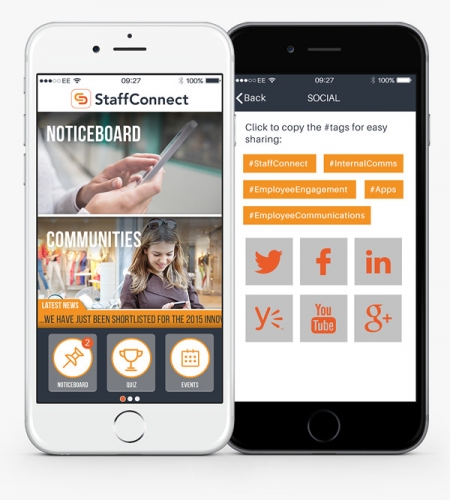 StaffConnect App tickertape & social